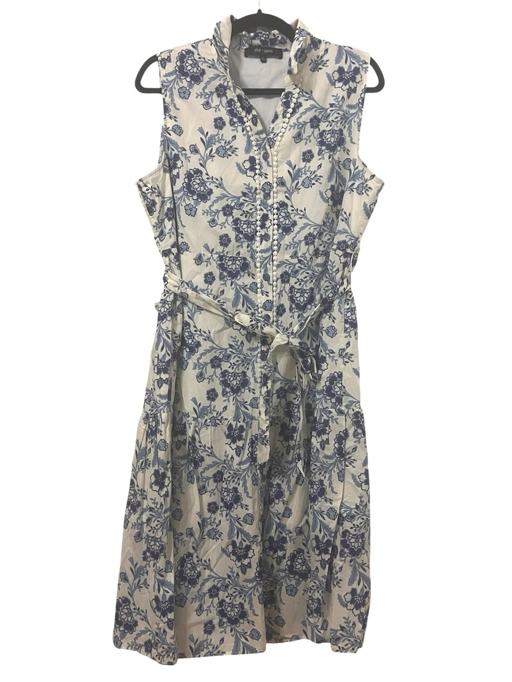 CHLOE + JASMINE Blue White Floral 100% Cotton Dress fits like Size L